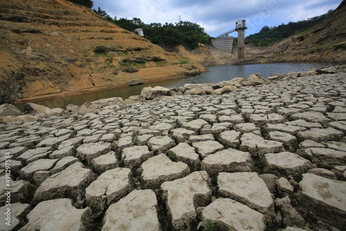 the dam during drought season in Hong Kong, Lower Shing Mun Reservoir