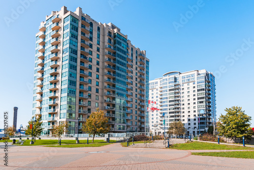 High rise modern apartment buildings on a clear autumn day