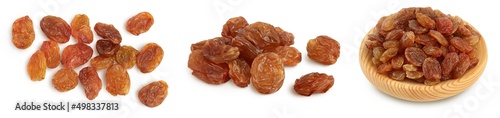 Brown raisin isolated on white background with clipping path. Top view. Flat lay. Set or collection