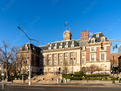 Staten Island, NY - USA - April 10, 2022: Horzontal view of the Staten Island Borough Hall, the 1906 French Renaissance brick and limestone building, is the primary municipal building for the borough