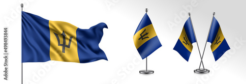 Set of Barbados waving flag on isolated background vector illustration