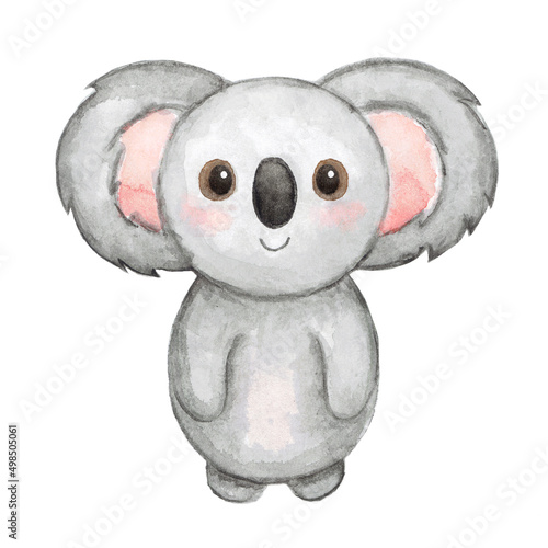 koala watercolor drawing illustration on white background. cartoon forest animal for print.