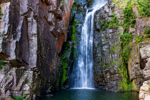 Famous and paradisiacal waterfall of Veu da Noiva (Veil of the Bride) located in Serra do Cipo in the state of Minas Gerais, Brazil