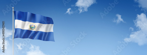 Salvadoran flag isolated on a blue sky. Horizontal banner