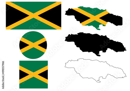 jamaica map flag icon set isolated on white background