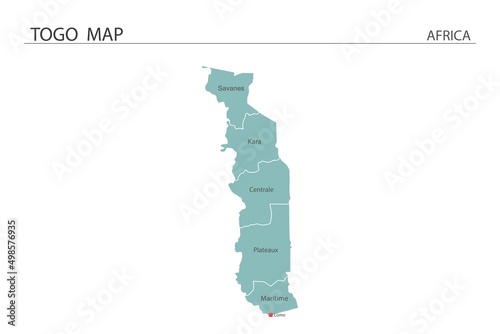 Togo map vector illustration on white background. Map have all province and mark the capital city of Togo.