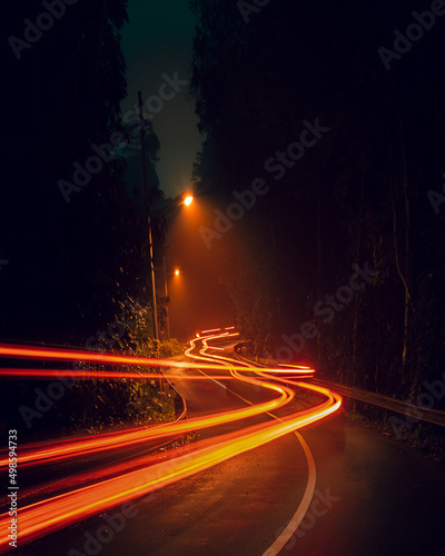 Night view of a traffic road with long exposure lights