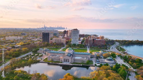 Mesmerizing aerial view of the sunset sky over May at Hyde Park, Chicago