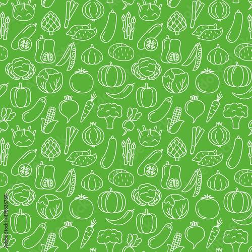 Seamless pattern with icons of vegetables, vector illustration