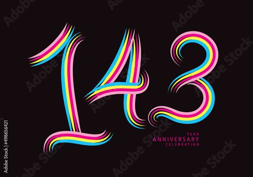 143 number design vector, graphic t shirt, 143 years anniversary celebration logotype colorful line, 143th birthday logo, Banner template, logo number elements for invitation card, poster, t-shirt.