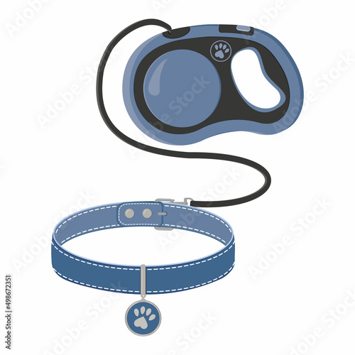 A leash for a dog with a cartoon-style collar, vector illustration isolated on a white background.