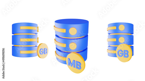 3d render database server icon with megabyte icon isolated