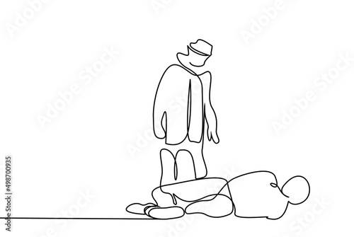  murderer killing someone innocent person lying on the ground. detective and police investigate murder case