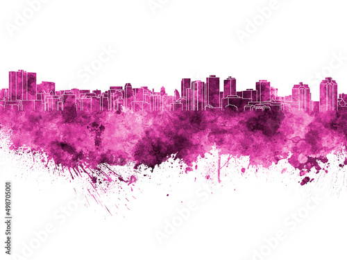 Halifax skyline in pink watercolor on white background