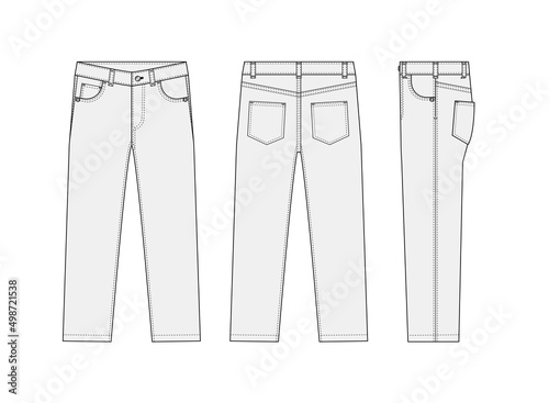 Straight jeans pants vector template illustration | white