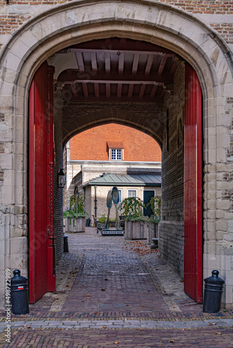 Way through the arch gate of the historical museum of Bergen op Zoom