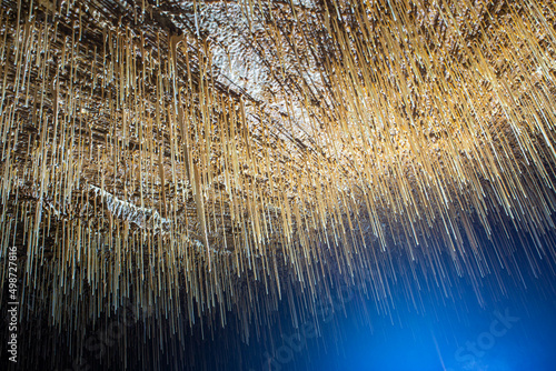 Stalactites on the roof of the cave 
