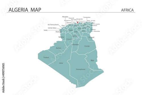Algeria map vector illustration on white background. Map have all province and mark the capital city of Algeria.