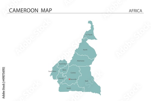 Cameroon map vector illustration on white background. Map have all province and mark the capital city of Cameroon.