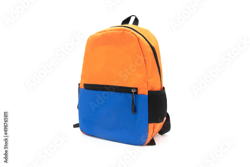 A beautiful blue-orange student bag isolated on a white background