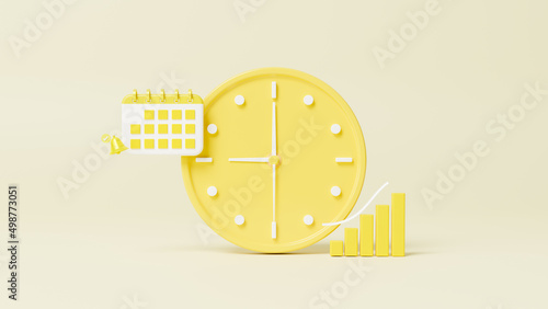 Time management planning, timing and project scheduling, calendar deadline time management, efficient successful and profitable business, balancing clock and calendar on completed task, 3d rendering