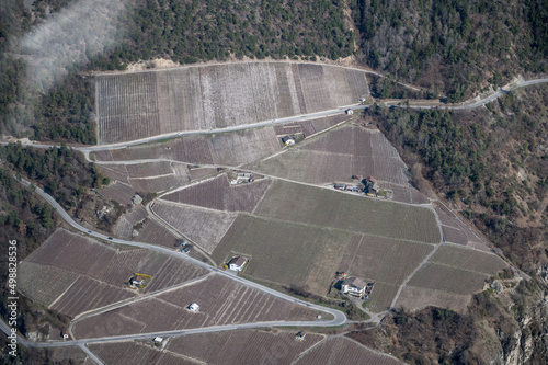 aerial view of vineyards in valais