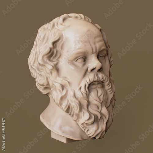 Statue of Socrates. Ancient marble statue head of the greek philosopher. Man bust with beard isolated on white background