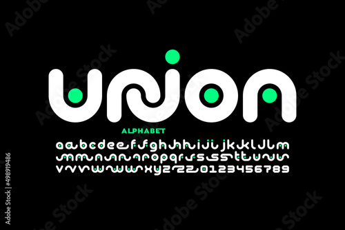 Linked letters font design, union alphabet letters and numbers vector illustration