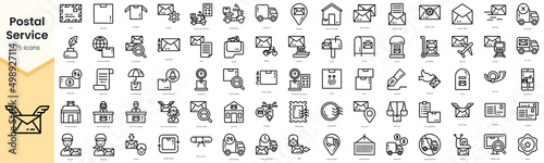 Set of postal service icons. Simple line art style icons pack. Vector illustration