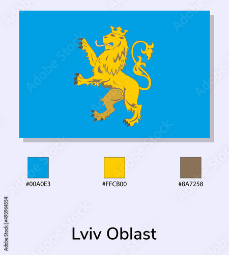 Vector Illustration of Lviv Oblast flag isolated on light blue background. Illustration Lviv Oblast flag with Color Codes. As close as possible to the original. ready to use, easy to edit.