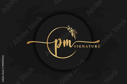 luxury signature logo design initial pm. Handwriting vector logo design illustration image