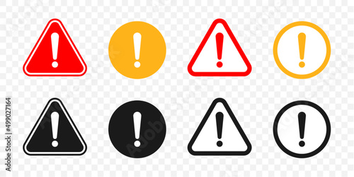 Attention caution sign warning symbol icon set danger Exclamation mark signs Triangular vector illustration