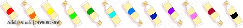 12色のチューブ絵の具が交互に並ぶ置き画 