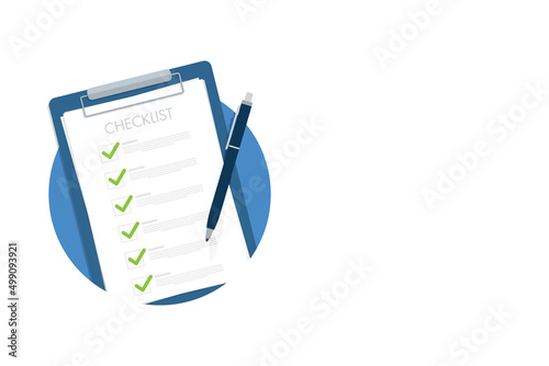 Check list document, paper check list and to do list with checkboxes, concept of survey, online quiz, completed things or done test, feedback.
