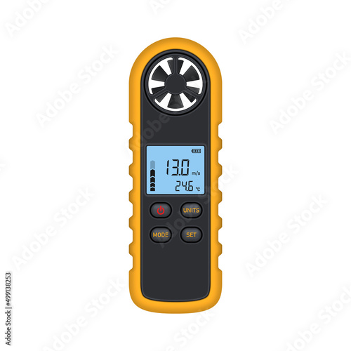 Digital anemometer isolated on white. Wind speed measuring device.Vector illustration.