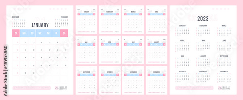 Calendar template for 2023 year. Week starts on Sunday. Wall planner with photo image. Corporate or business calendar. 2023 calendar in minimal business style for. English vector calendar. 