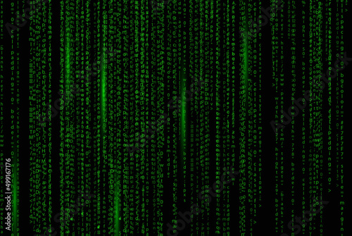 A stream of binary matrix code on the screen. numbers of the computer matrix. The concept of coding, hacker or mining of crypto-currency bitcoin. Vector illustration. 