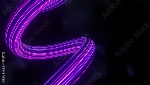 3d render of flash neon and light glowing on dark scene. Speed light tunnel through the city or urban. Technology internet of future network. Sci fiction of hyperspace interstellar travel.