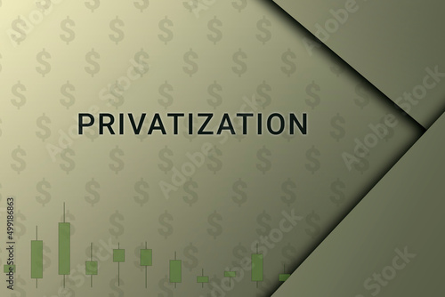 privatization logo. Inscription privatization . Background on an economic theme. Charts and dollar sign on a beige background. privatization text close up. Financial text.