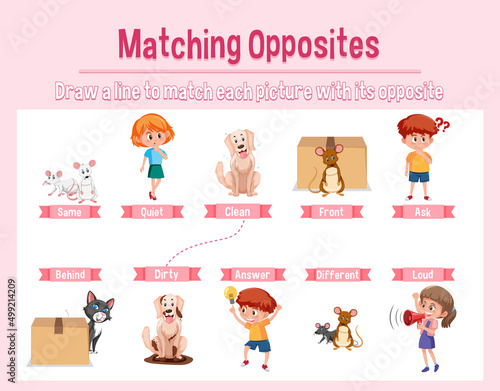 Matching opposite words worksheet for kids