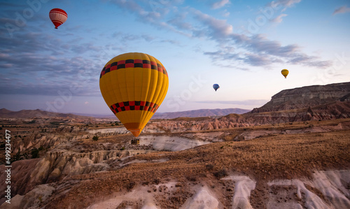Bright hot air balloon festival flying in Cappadocia, Turkey