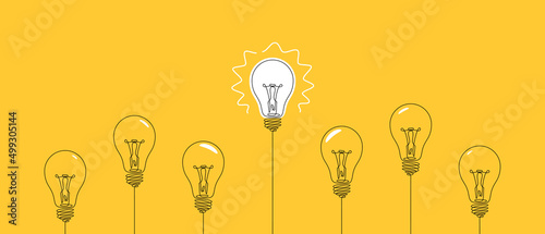 Glowing light bulb creative idea and difference concept. Vector illustration
