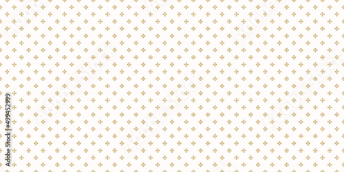 Vector golden geometric floral pattern. Simple abstract minimalist seamless texture with small flowers, crosses. Luxury gold and white ornament background. Minimal repeat design for decor, wallpaper