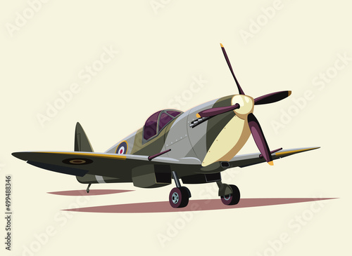 British Spitfire fighter World War II isolated vector illustration