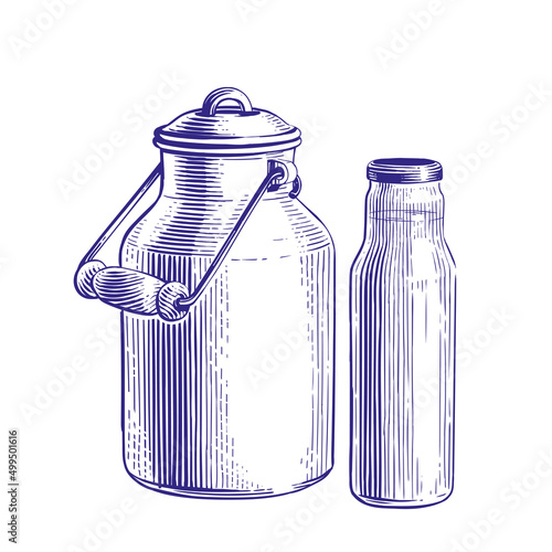 milk in a can hand drawing sketch engraving illustration style
