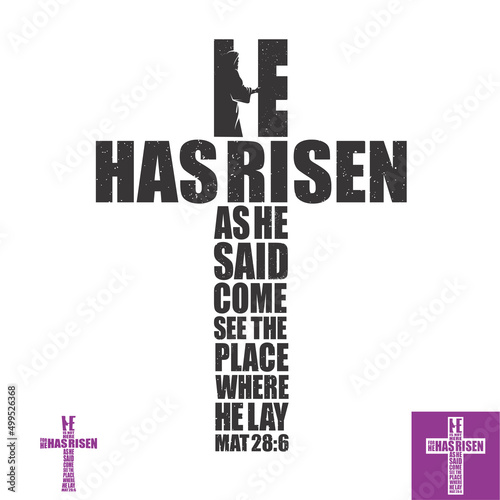 He has risen and came out from the tomb in silhouette shape at the word HE