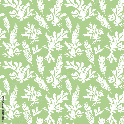 Wormwood silhouettes seamless pattern on pastel green background