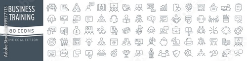 Business training and workshop line icons collection. Big UI icon set in a flat design. Thin outline icons pack. Vector illustration EPS10