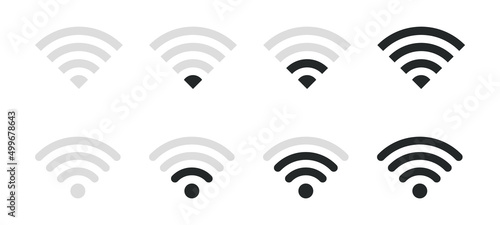 Set of wifi icons. Connection and internet icon signal. Vector wi-fi signal black. Wireless icon set. WIFI internet sign isolated on white background, flat style, vector illustration. Stock vector.