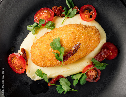 Gourmet chicken kiev cutlet with mashed potato
